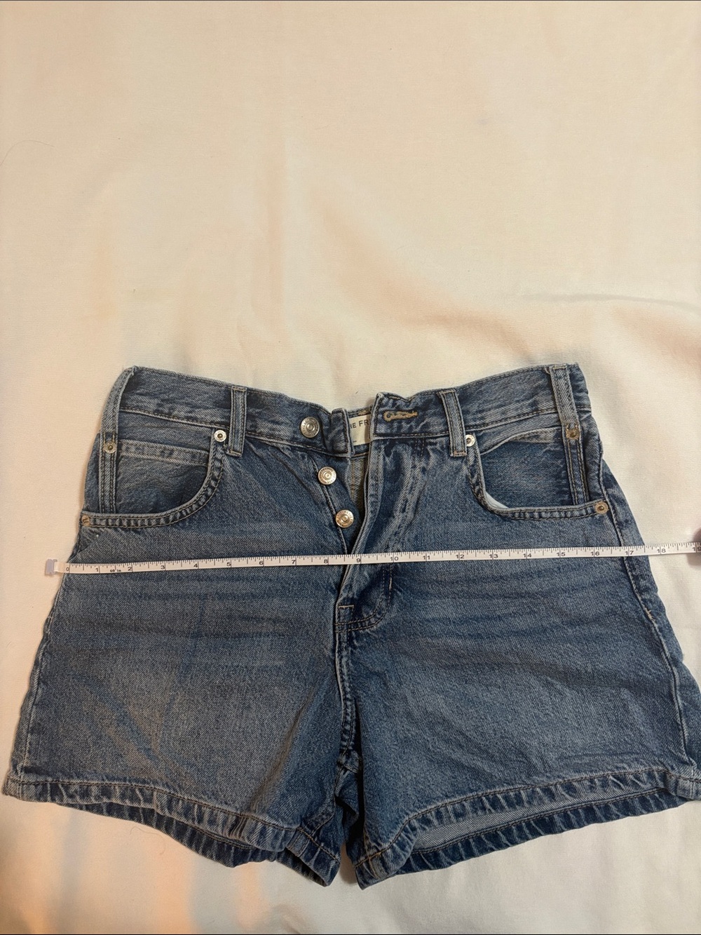 Free People Distressed Button-Fly Denim Shorts in Blue